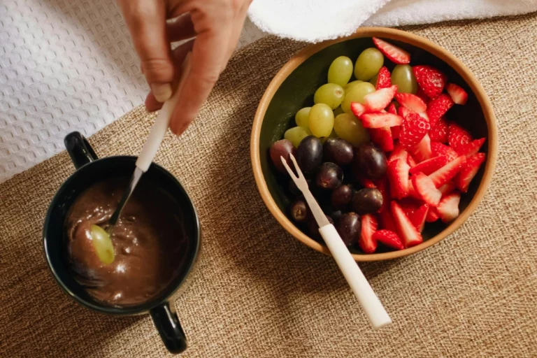 melted chocolate with strawberries